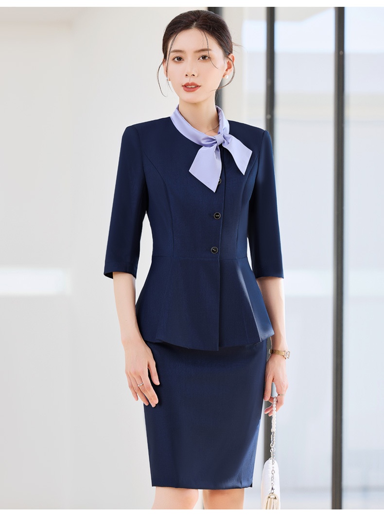 ChicShe Gray Professional Three-Quarter Sleeve Blazer Mid-Sleeve Women's Pants Skirt Two-Piece Set Spring Autumn Workwear_voghion.com