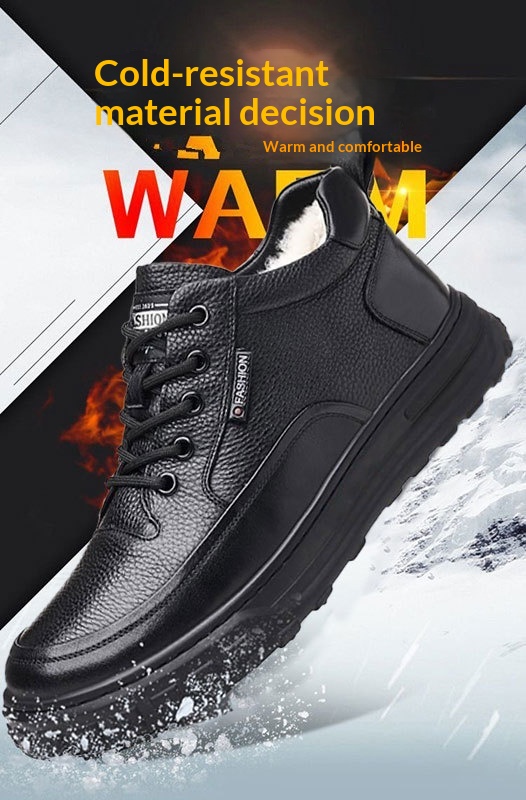 Glide Winter Thickened Fleece Waterproof Leather Shoes Men, Non-Slip Casual Warm Elderly Shoes, Snow Boots For Men_voghion.com