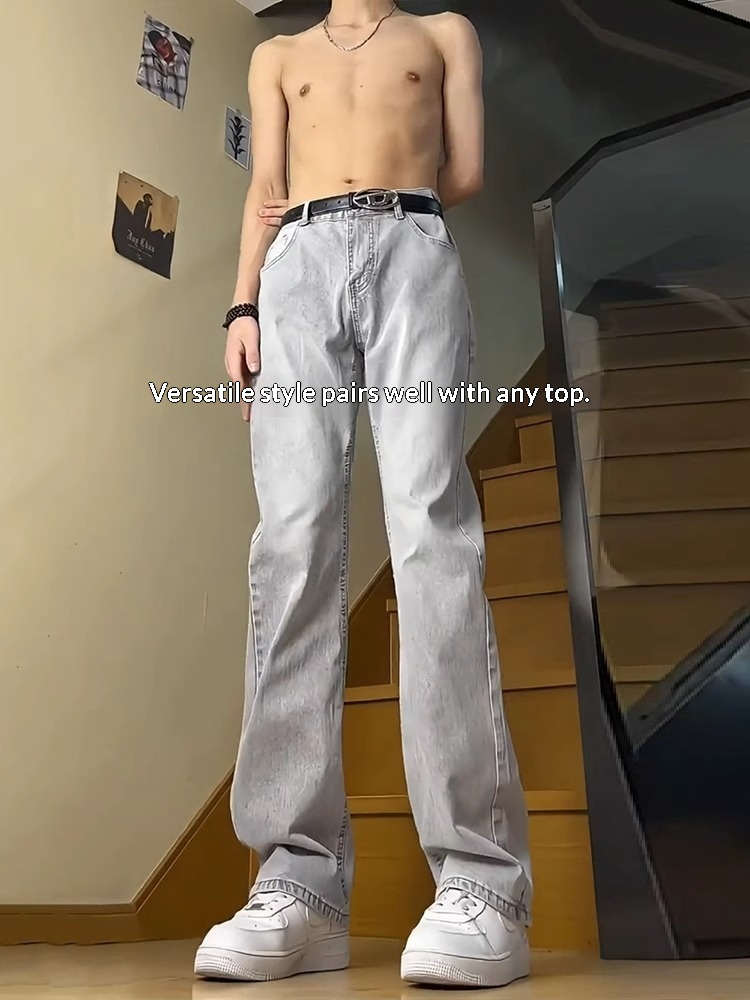 Boy Boy Grijze jeans voor heren lente en herfst 2025 Nieuwe zomer American High Street Slim Straight Leg Bootcut-broek_voghion.com