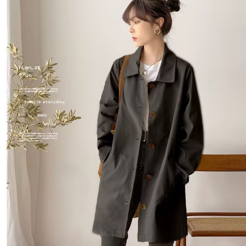 Women's Clothing Women's Clothing Women's Clothing Women's Clothing College Style Mid-Length Trench Coat Women, Autumn A_voghion.com