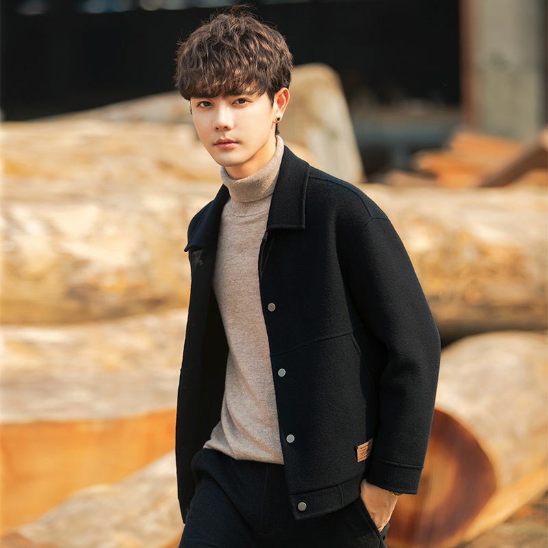 boy Boy Boy 22A01 Men's Double-Sided Jacket New Trend Thickened Woolen Short Cashmere Coat Autumn Winter Casual_voghion.com