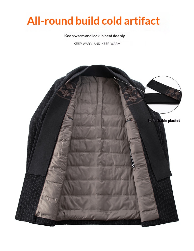 boy Boy Boy 2025 Winter Wool Coat Men, Fashionable Striped Suit Collar, White Duck Down Scarf Woolen Jacket For Young And_voghion.com