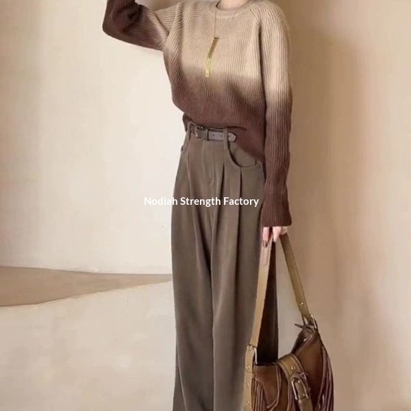 ChicShe Plus Size Women's Autumn Outfit 2025 New Style Slimming Gradient Sweater Wide-Leg Casual Pants Two-Piece Set_voghion.com