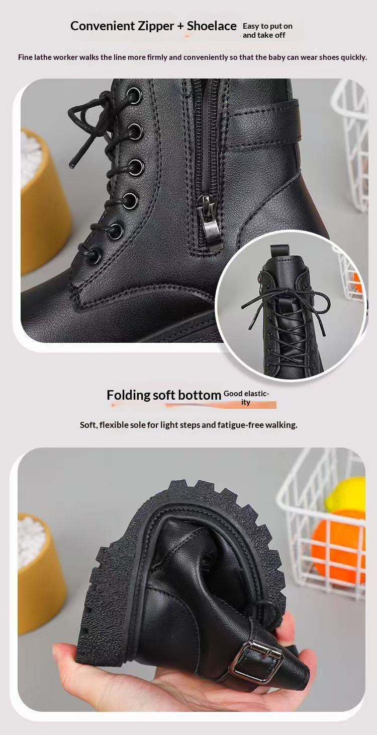 ShoeGlobe ShoeGlobe Martin 2025 Autumn Fleece Lined Thickened British Style Little Girls Winter Shoes Boys Warm Short Boots_voghion.com