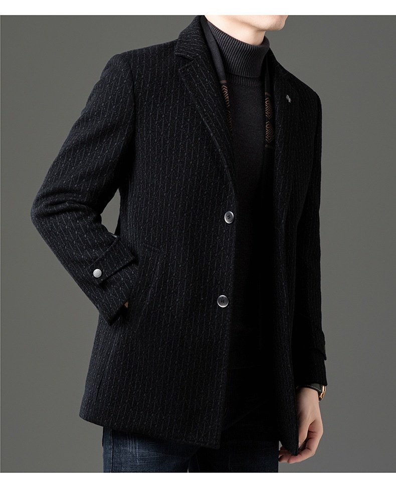 boy Boy Boy 2025 Winter Wool Coat Men, Fashionable Striped Suit Collar, White Duck Down Scarf Woolen Jacket For Young And_voghion.com