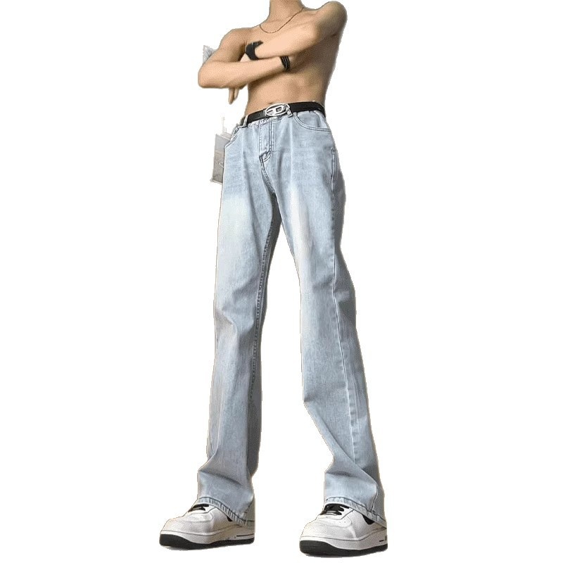 Boy Boy Grijze jeans voor heren lente en herfst 2025 Nieuwe zomer American High Street Slim Straight Leg Bootcut-broek_voghion.com