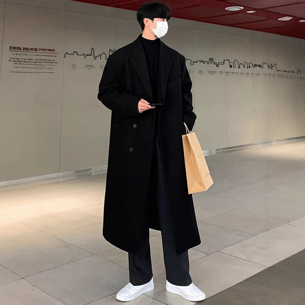 boy Boy Boy C3000 2024 Winter New Wool For Men Korean Style Over-the-Knee Thickened Woolen Jacket Casual Trench Coat_voghion.com