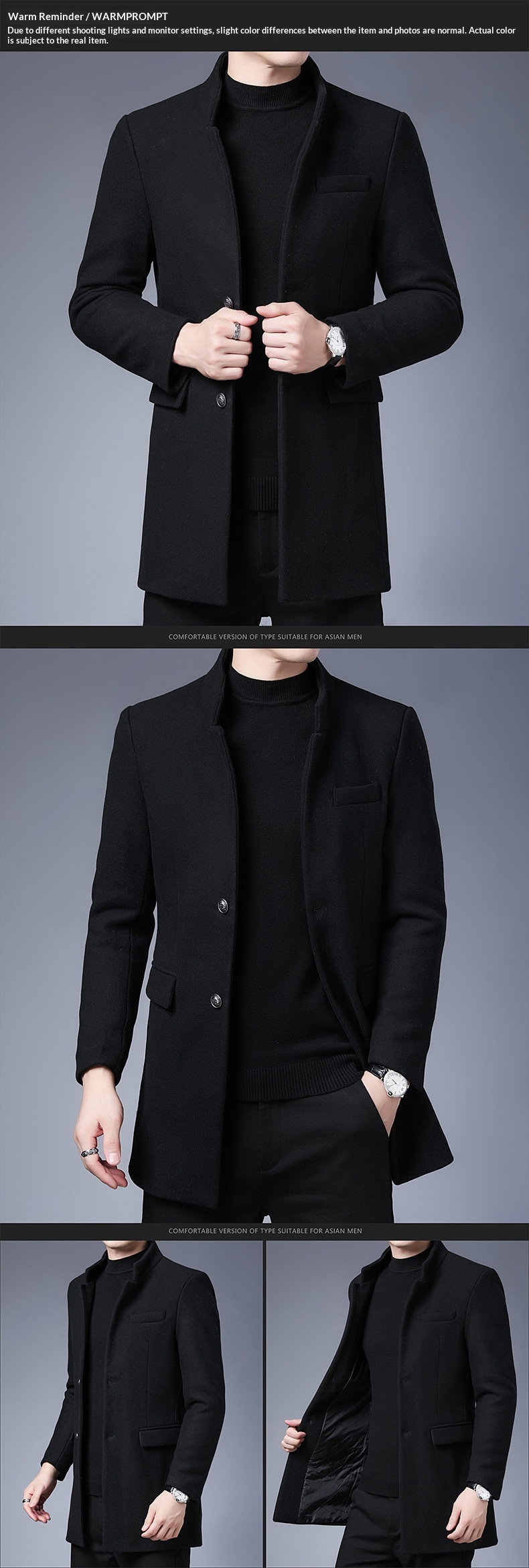 Boy Boy Boy Woll-Trenchcoat im koreanischen Stil, schmale Passform, Herbst/Winter 2025, trendiger, mittellanger Trenchcoat für Herren mittleren Alters, Wolljacke_voghion.com