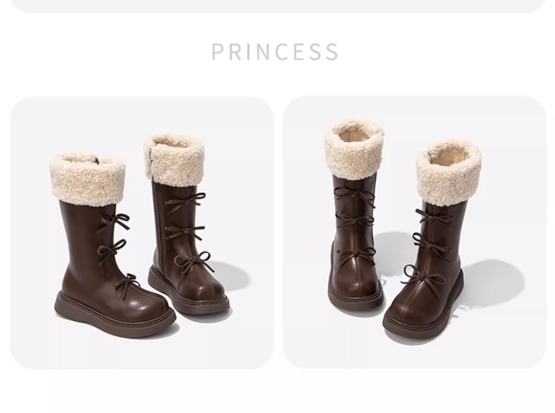 ShoeGlobe - Stivali da neve alti da principessa in pelle, foderati in pile, per bambine, autunno inverno 2025_voghion.com