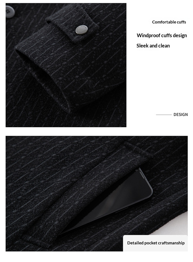 boy Boy Boy 2025 Winter Wool Coat Men, Fashionable Striped Suit Collar, White Duck Down Scarf Woolen Jacket For Young And_voghion.com