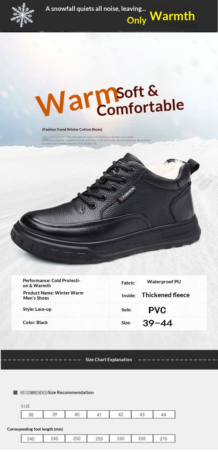 Glide Winter Thickened Fleece Waterproof Leather Shoes Men, Non-Slip Casual Warm Elderly Shoes, Snow Boots For Men_voghion.com