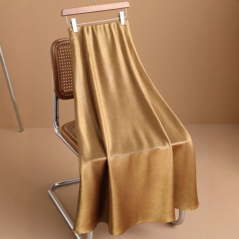 ChicShe S10 Champagne Pink Jacquard Silky Satin Half-length Long Women 2025 Spring European Goods Western Style Fishtail Skirt_voghion.com