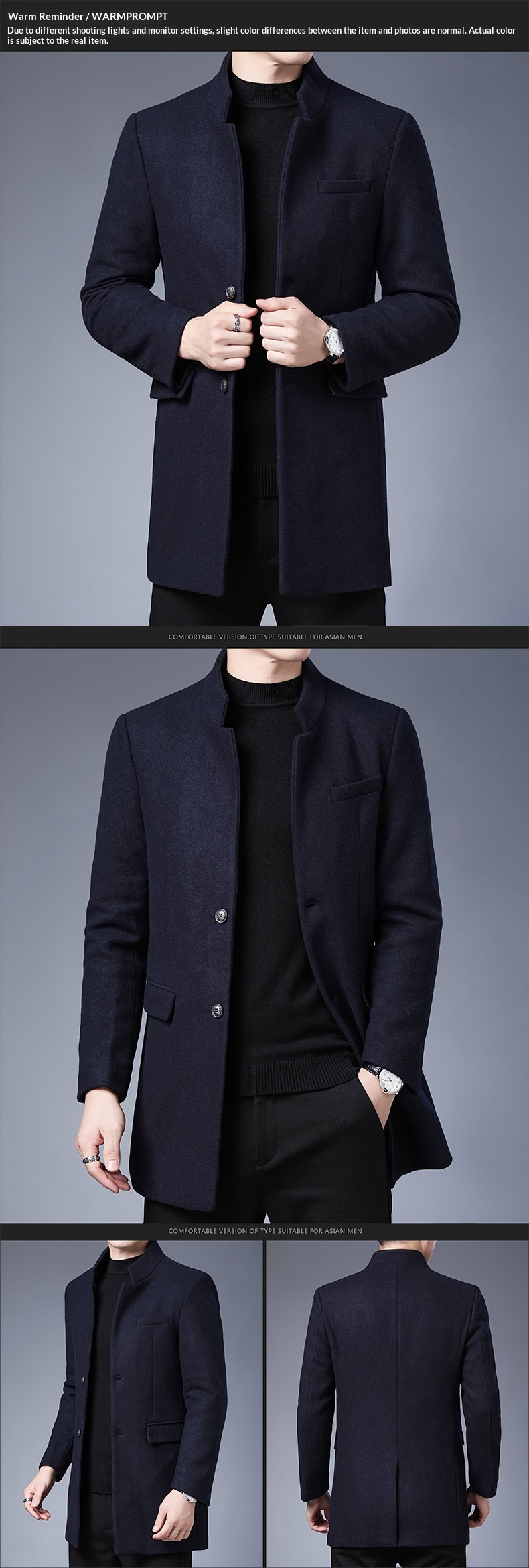 Boy Boy Boy Woll-Trenchcoat im koreanischen Stil, schmale Passform, Herbst/Winter 2025, trendiger, mittellanger Trenchcoat für Herren mittleren Alters, Wolljacke_voghion.com