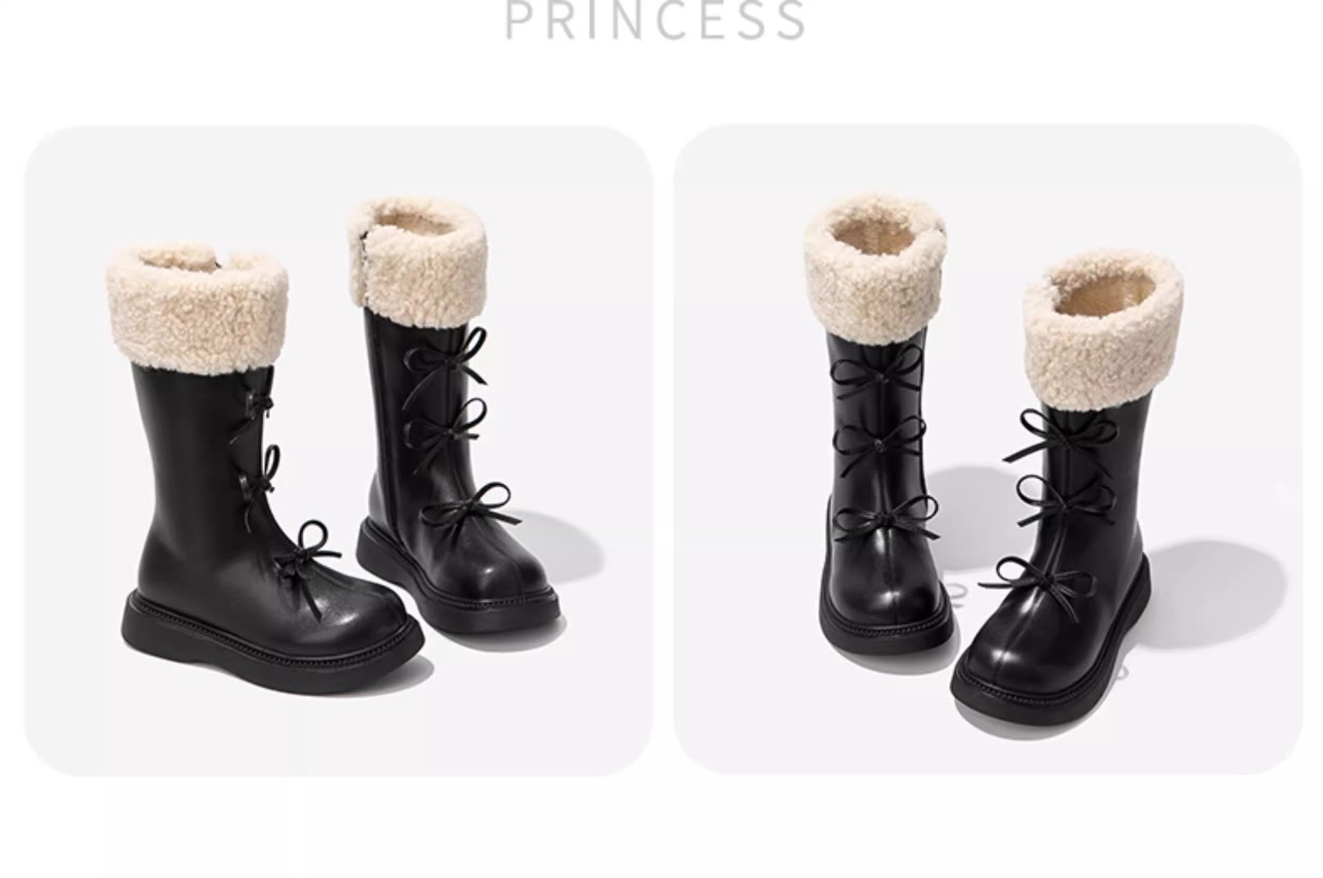 ShoeGlobe - Stivali da neve alti da principessa in pelle, foderati in pile, per bambine, autunno inverno 2025_voghion.com