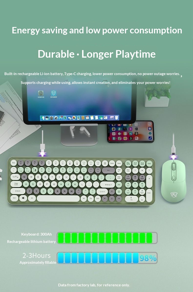 NeoGear Kabellose Tastatur und Maus mit Bluetooth, drei Modi, wiederaufladbar, niedlich, tragbar, leise – ideal für Computer und Laptops, auch für Mädchen_voghion.com