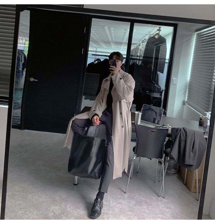 boy Boy Boy Autumn Winter Design Trench Men's Mid-Length Jacket Korean Casual Loose British Style Double-Breasted Coat_voghion.com