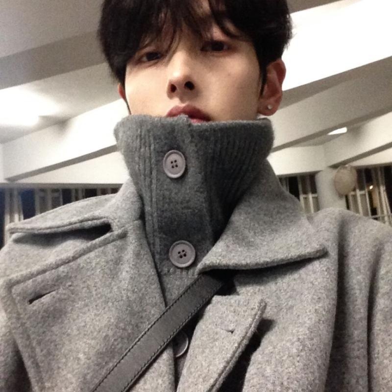 boy Boy Boy Gray For Men Winter Mid-Length Korean Style Trendy Trench Coat Crusu Civilian Woolen Jacket_voghion.com