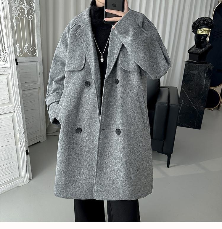 boy Boy Boy Gray For Men Winter Mid-Length Korean Style Trendy Trench Coat Crusu Civilian Woolen Jacket_voghion.com
