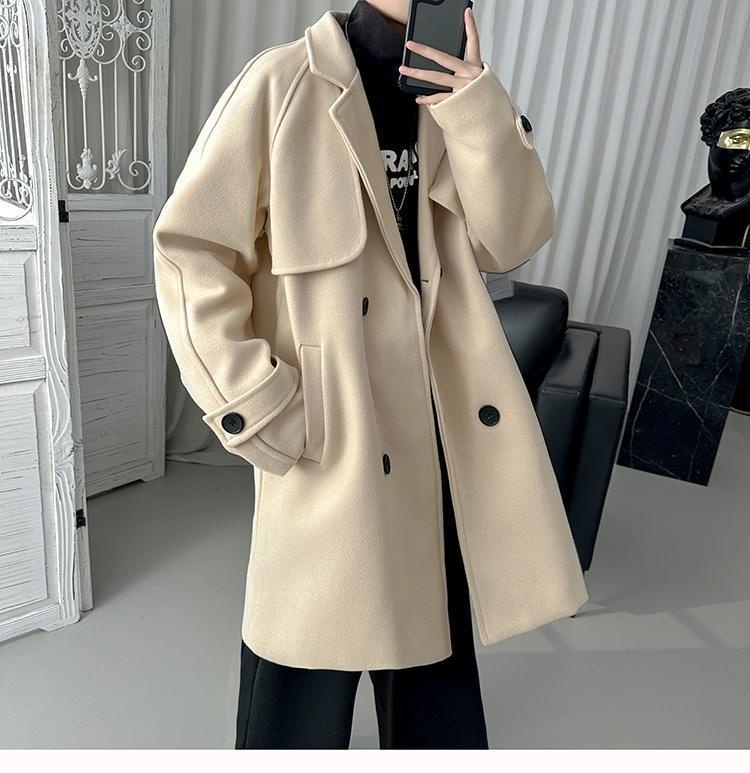 boy Boy Boy Gray For Men Winter Mid-Length Korean Style Trendy Trench Coat Crusu Civilian Woolen Jacket_voghion.com