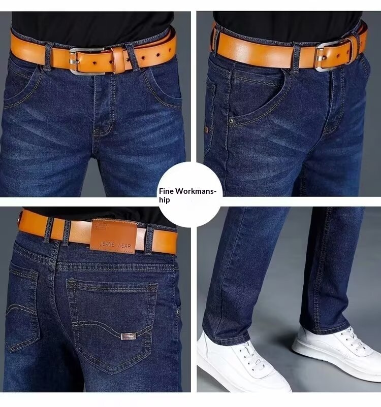 boy Boy Boy Autumn Winter New Men's Jeans Fleece Lined Thickened Straight Slim High Waist Plus Size Warm Work Long Pants_voghion.com