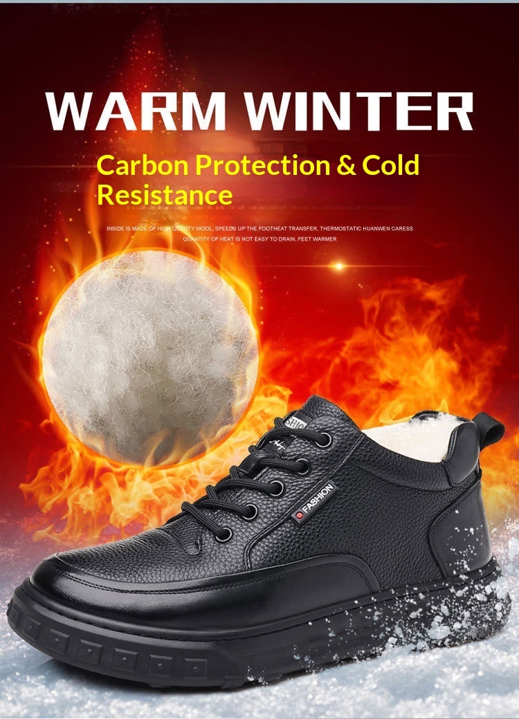 Glide Winter Thickened Fleece Waterproof Leather Shoes Men, Non-Slip Casual Warm Elderly Shoes, Snow Boots For Men_voghion.com