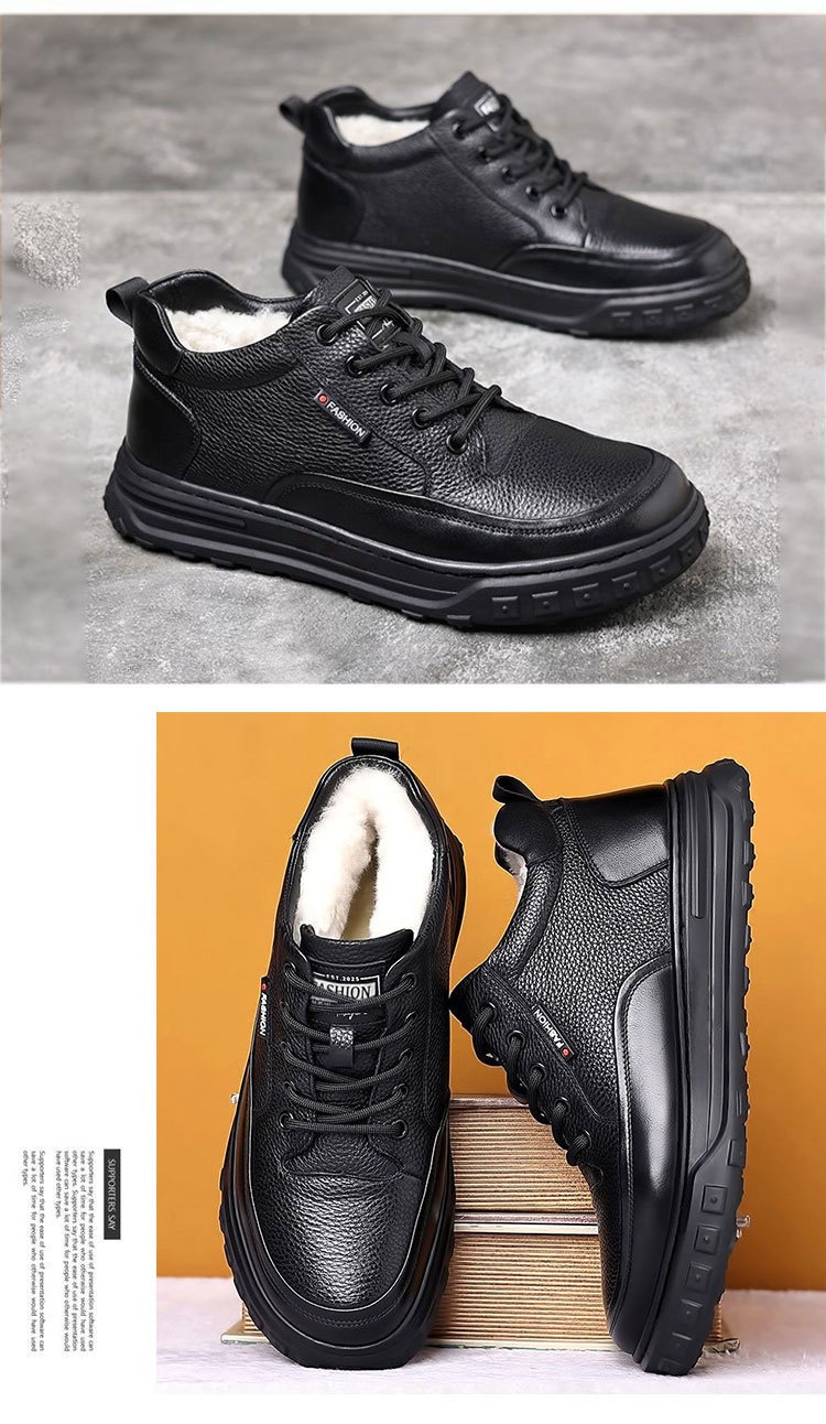 Glide Winter Thickened Fleece Waterproof Leather Shoes Men, Non-Slip Casual Warm Elderly Shoes, Snow Boots For Men_voghion.com