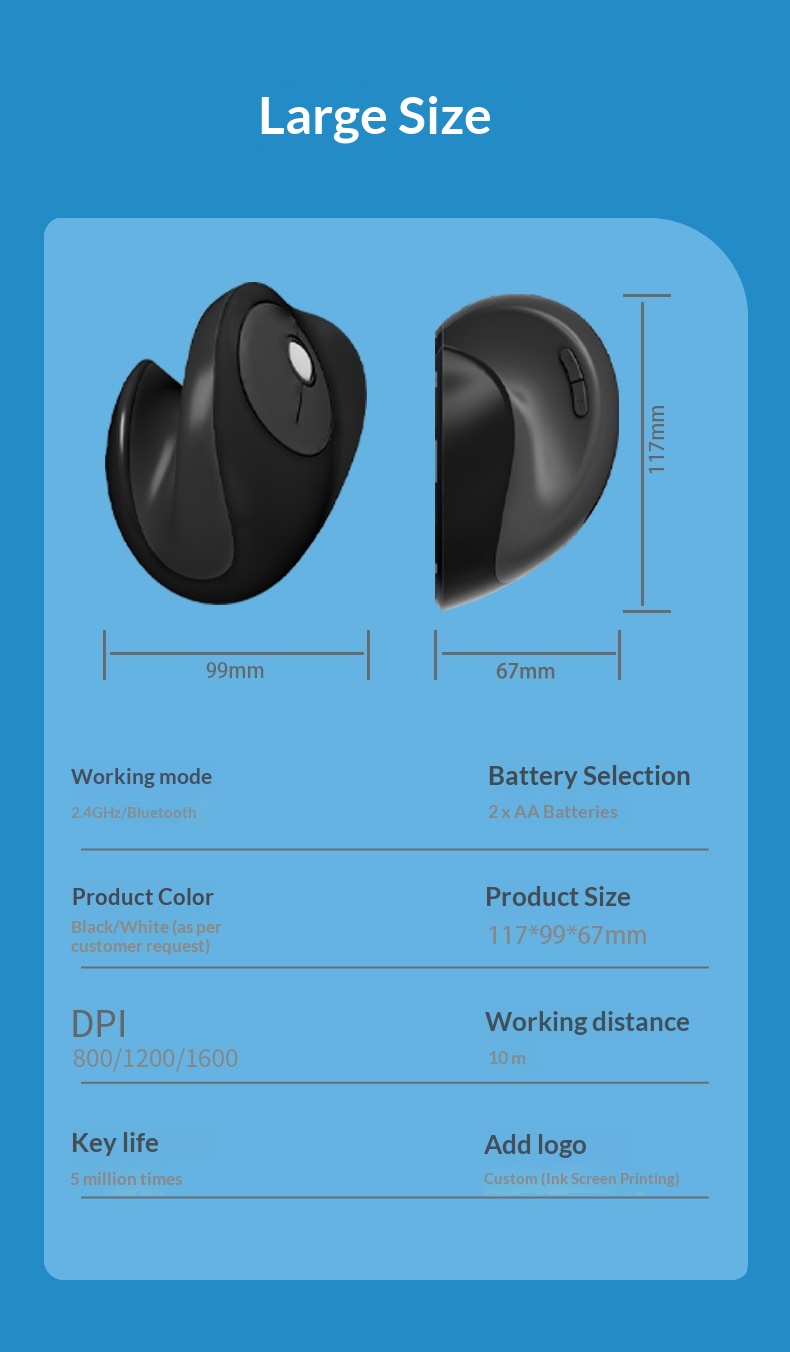NeoGear Mobile Mouse Dual Mode Three Channel Silent Vertical Wireless In Stock Button Ergonomic_voghion.com