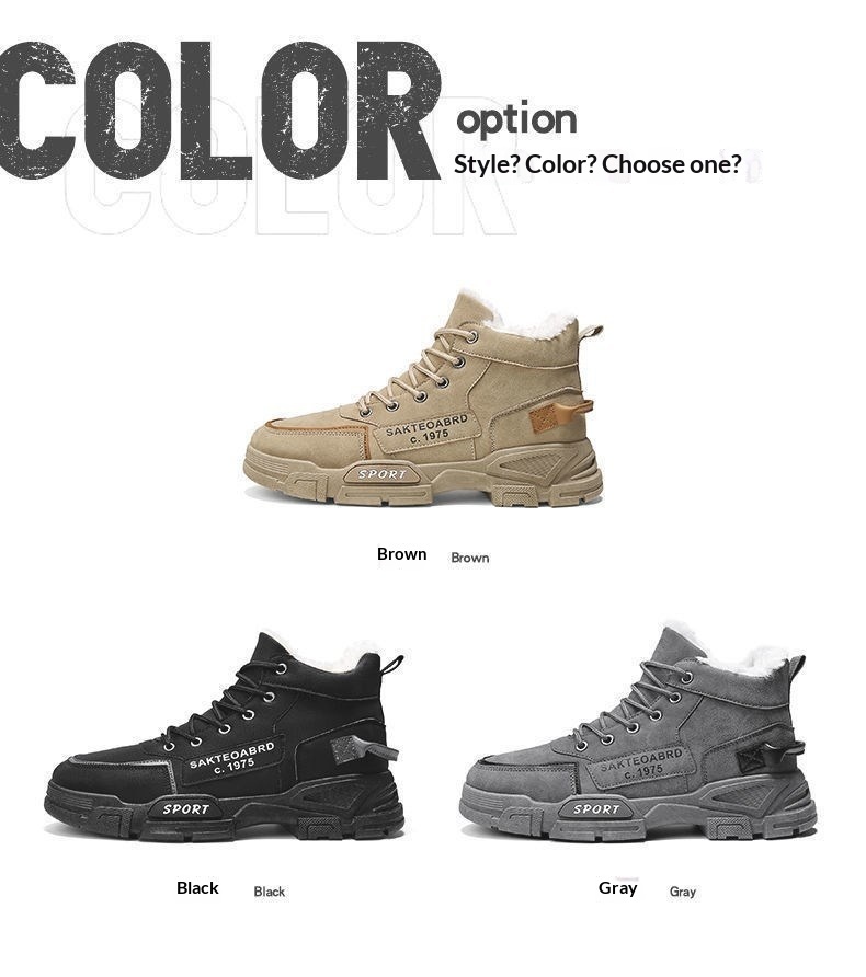 Glide Martin Winter Work High-top Men's Cotton Shoes With Fleece Warm Waterproof Non-slip Northeast Snow Boots Men_voghion.com