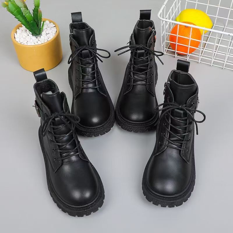 ShoeGlobe ShoeGlobe Martin 2025 Autumn Fleece Lined Thickened British Style Little Girls Winter Shoes Boys Warm Short Boots_voghion.com