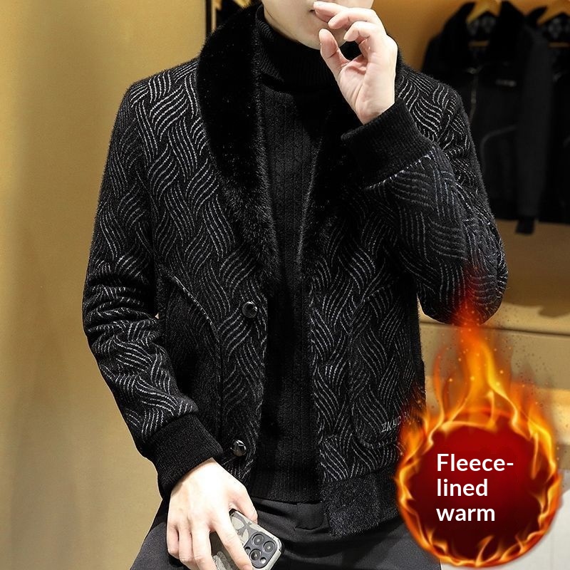 boy Boy Boy Winter Fleece-Lined Thickened Coat For Men, Fashionable Suit Wool Collar, Casual Versatile Warm Woolen Jacket_voghion.com