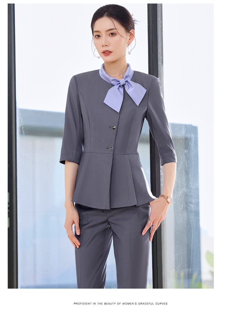 ChicShe Gray Professional Three-Quarter Sleeve Blazer Mid-Sleeve Women's Pants Skirt Two-Piece Set Spring Autumn Workwear_voghion.com