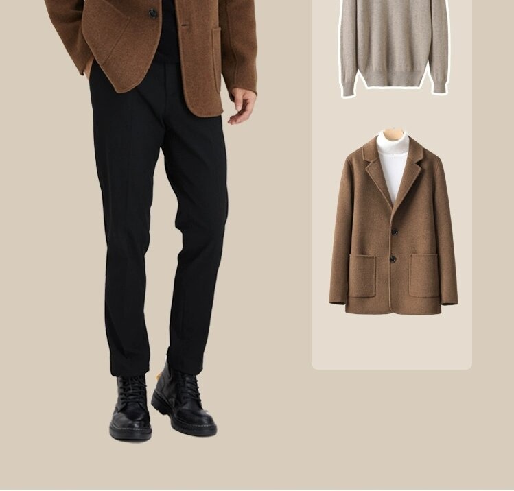 boy Boy Boy Autumn Winter 100% Wool High-End Double-Sided Suit Business Casual Woolen Coat Men's Clothing_voghion.com