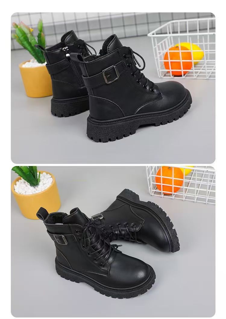 ShoeGlobe ShoeGlobe Martin 2025 Autumn Fleece Lined Thickened British Style Little Girls Winter Shoes Boys Warm Short Boots_voghion.com