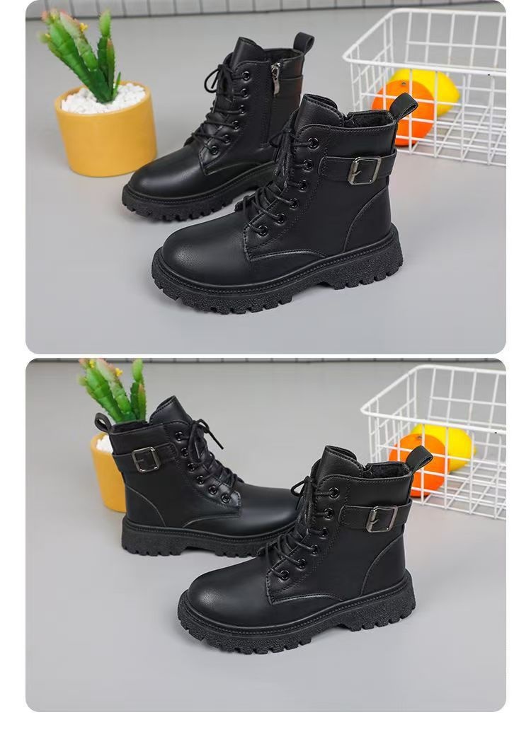 ShoeGlobe ShoeGlobe Martin 2025 Autumn Fleece Lined Thickened British Style Little Girls Winter Shoes Boys Warm Short Boots_voghion.com