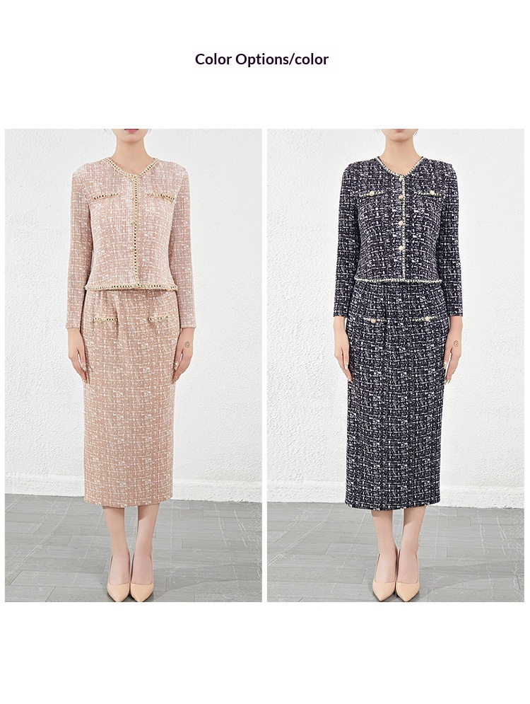 ChicShe Miyake Style Elegant Socialite Short Coat For Women European Goods 2023 Autumn New High-end Pleated Two-piece Set_voghion.com