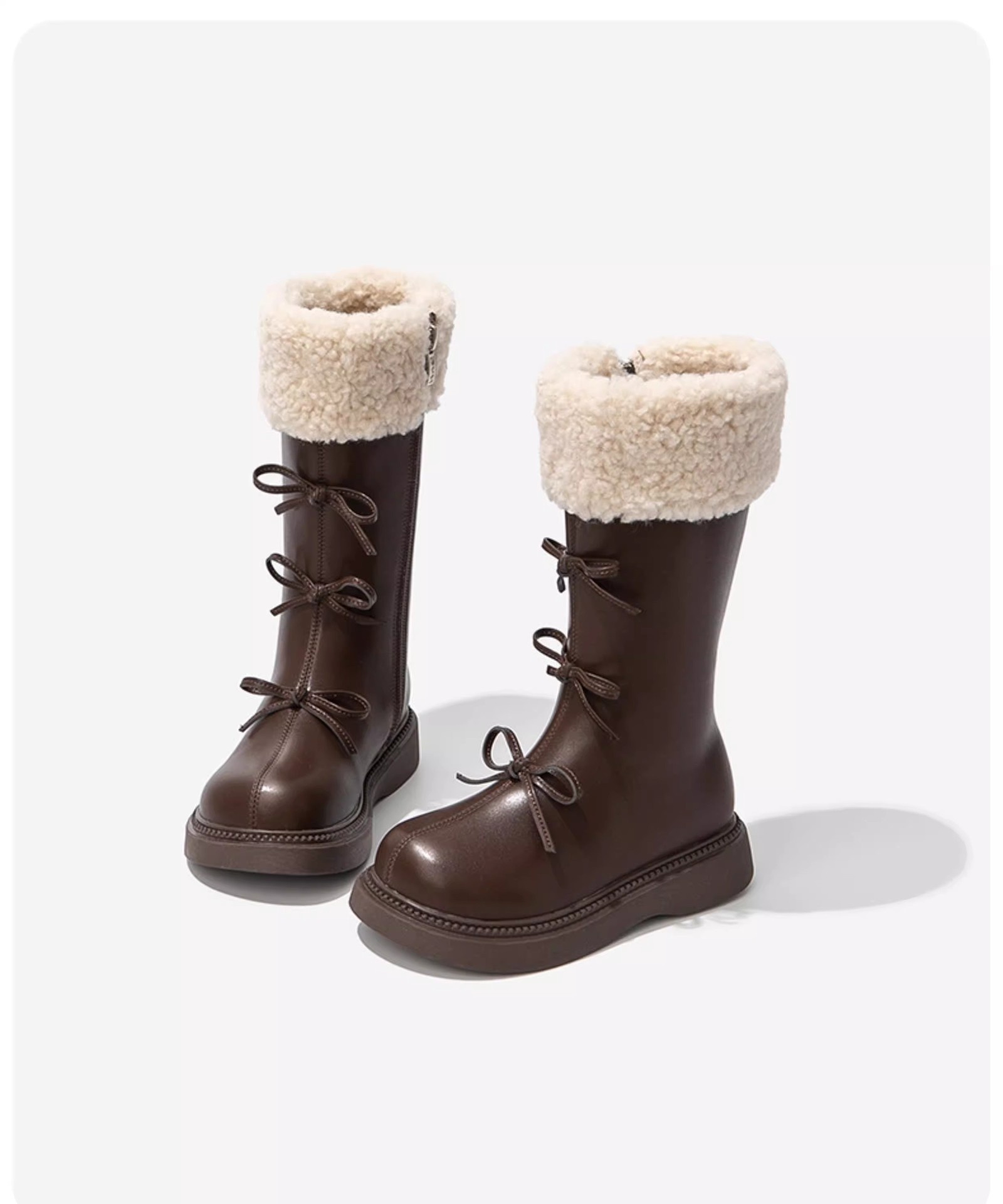 ShoeGlobe - Stivali da neve alti da principessa in pelle, foderati in pile, per bambine, autunno inverno 2025_voghion.com