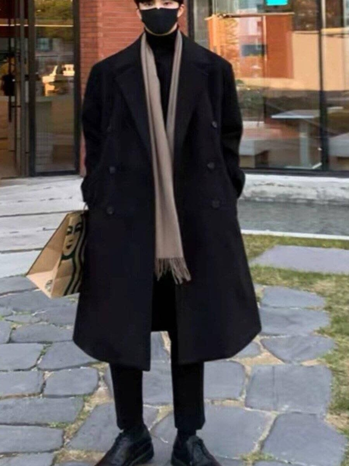 boy Boy Boy Winter Wool Coat For Men, Hong Kong Style, Mid-Length, Over-the-Knee, Thickened, Loose Fit, High-End Woolen Trench Coat,_voghion.com