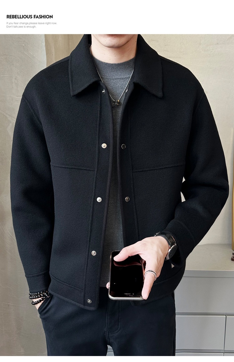 boy Boy Boy Fanwo FW1301 New In Stock 2024 Autumn Winter Pure Handmade Short Double-Sided Cashmere Coat For Men Fashion Jacket_voghion.com