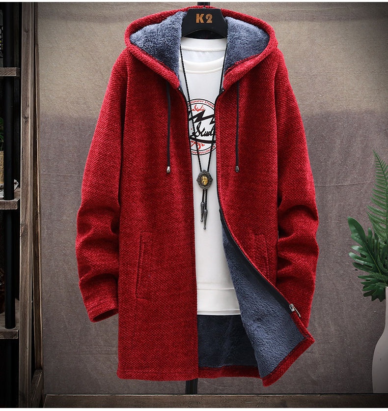 boy Boy Boy High-Quality Autumn Winter New Men's Casual Mid-Length Versatile Fleece Knit Cardigan Trench Coat Jacket_voghion.com