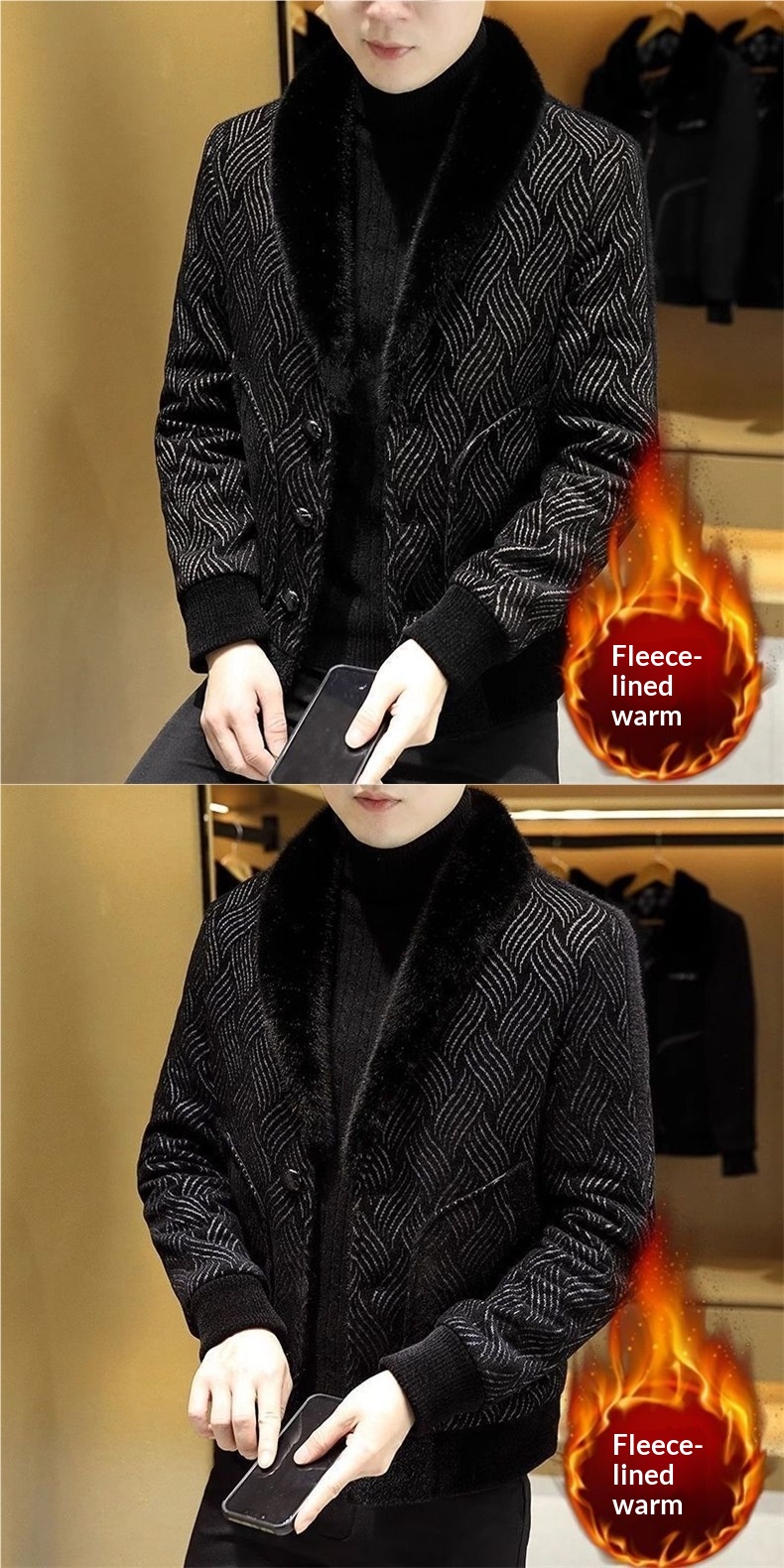 boy Boy Boy Winter Fleece-Lined Thickened Coat For Men, Fashionable Suit Wool Collar, Casual Versatile Warm Woolen Jacket_voghion.com