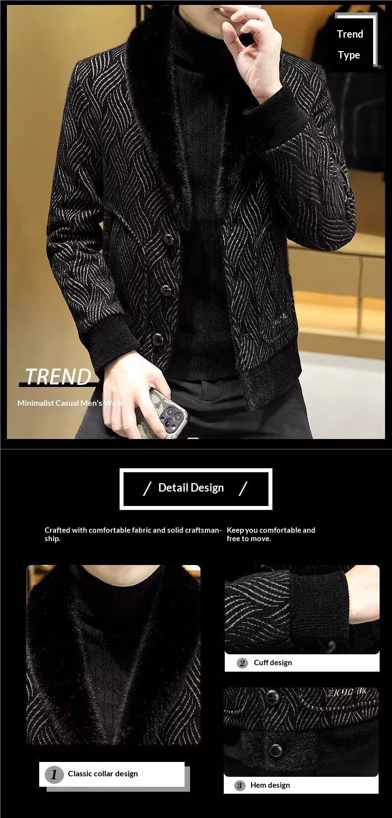 boy Boy Boy Winter Fleece-Lined Thickened Coat For Men, Fashionable Suit Wool Collar, Casual Versatile Warm Woolen Jacket_voghion.com