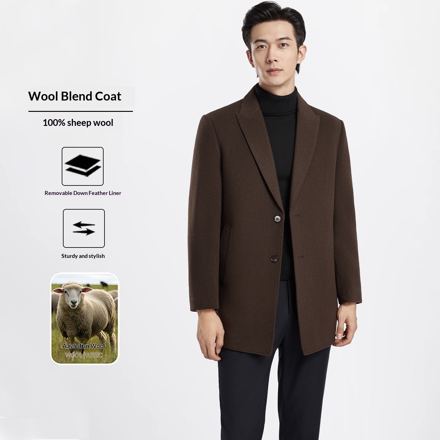 boy Boy Boy Men's 100% Double-Sided Wool Coat Autumn Winter Light Business Mid-Length Down Liner Suit Collar Woolen Jacket_voghion.com