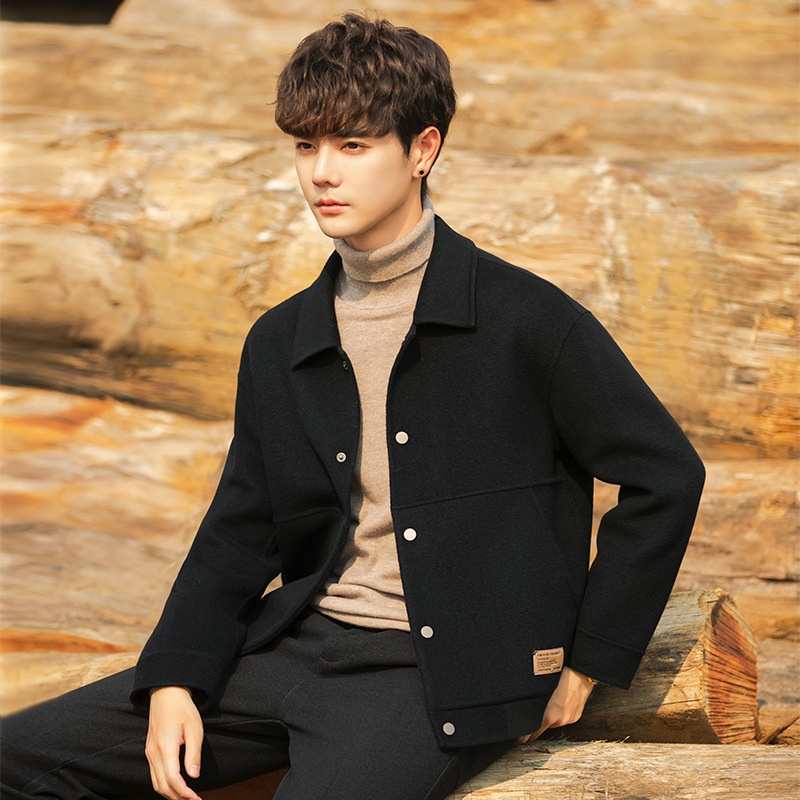 boy Boy Boy 22A01 Men's Double-Sided Jacket New Trend Thickened Woolen Short Cashmere Coat Autumn Winter Casual_voghion.com