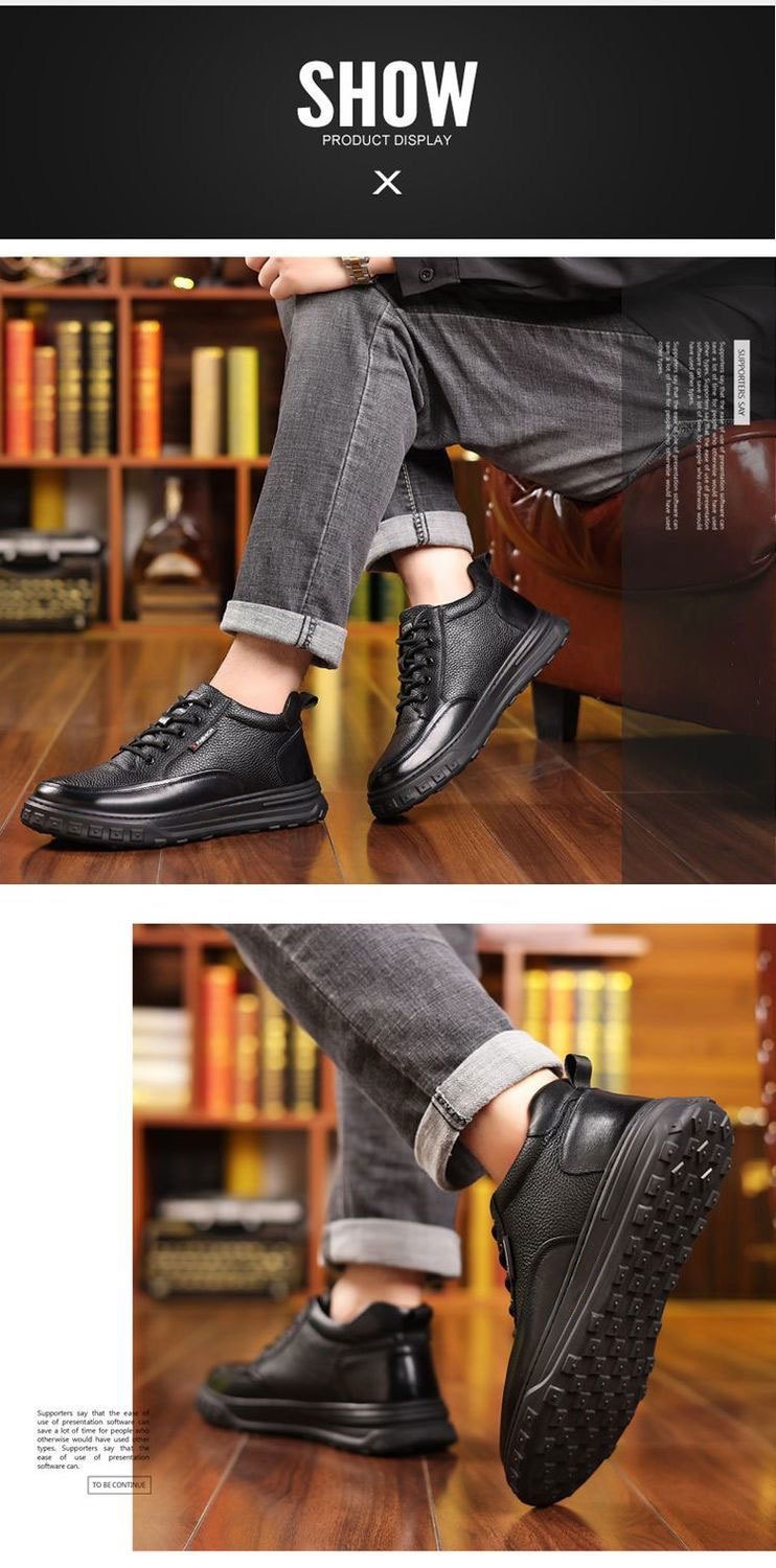 Glide Winter Thickened Fleece Waterproof Leather Shoes Men, Non-Slip Casual Warm Elderly Shoes, Snow Boots For Men_voghion.com