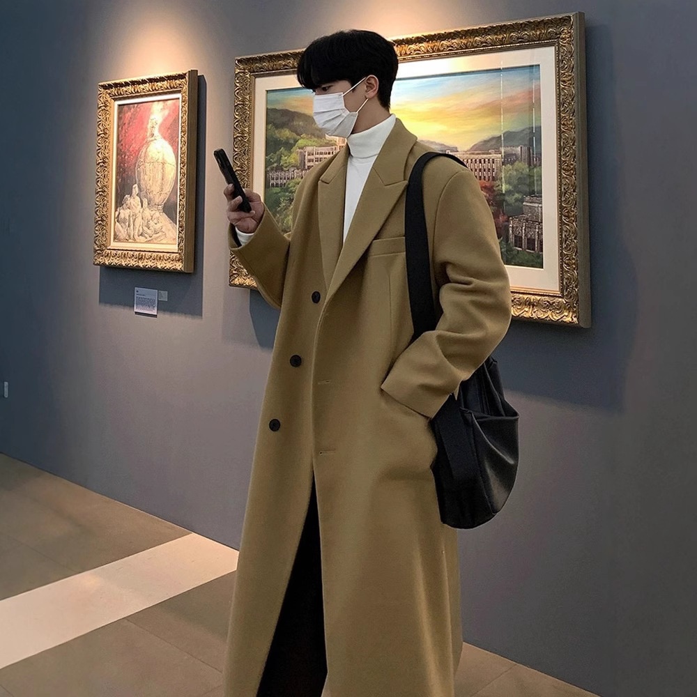 boy Boy Boy C3000 2024 Winter New Wool For Men Korean Style Over-the-Knee Thickened Woolen Jacket Casual Trench Coat_voghion.com