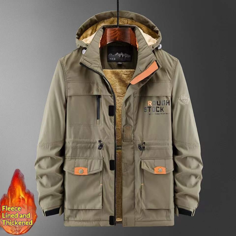 Winterjacke aus dicker Baumwolle mit Fleecefutter, winddicht und wasserdicht, ideal zum Wandern, Herren, Größe L, mit vielen Taschen_voghion.com