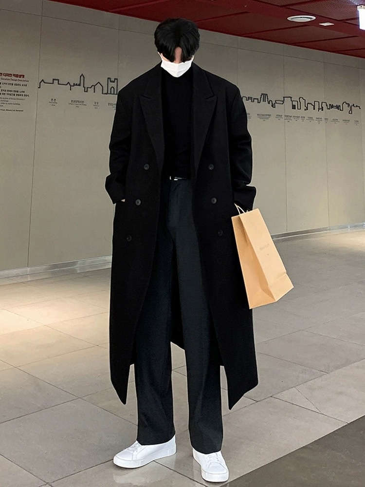 boy Boy Boy C3000 2024 Winter New Wool For Men Korean Style Over-the-Knee Thickened Woolen Jacket Casual Trench Coat_voghion.com