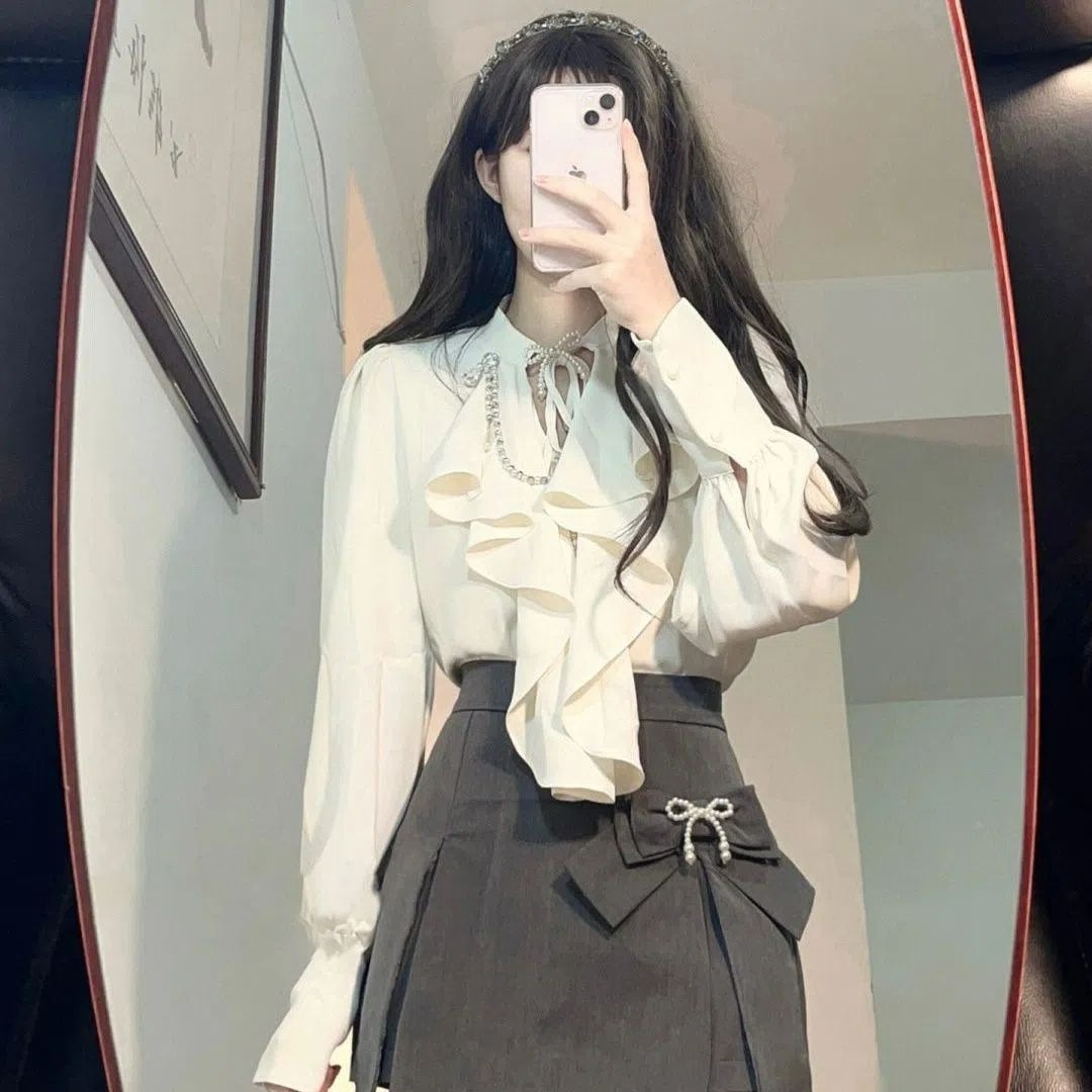 ChicShe 2025 Spring Summer New Women's Elegant Ruffled Blouse + Designer High Waist Bodycon Skirt Two-Piece Set_voghion.com