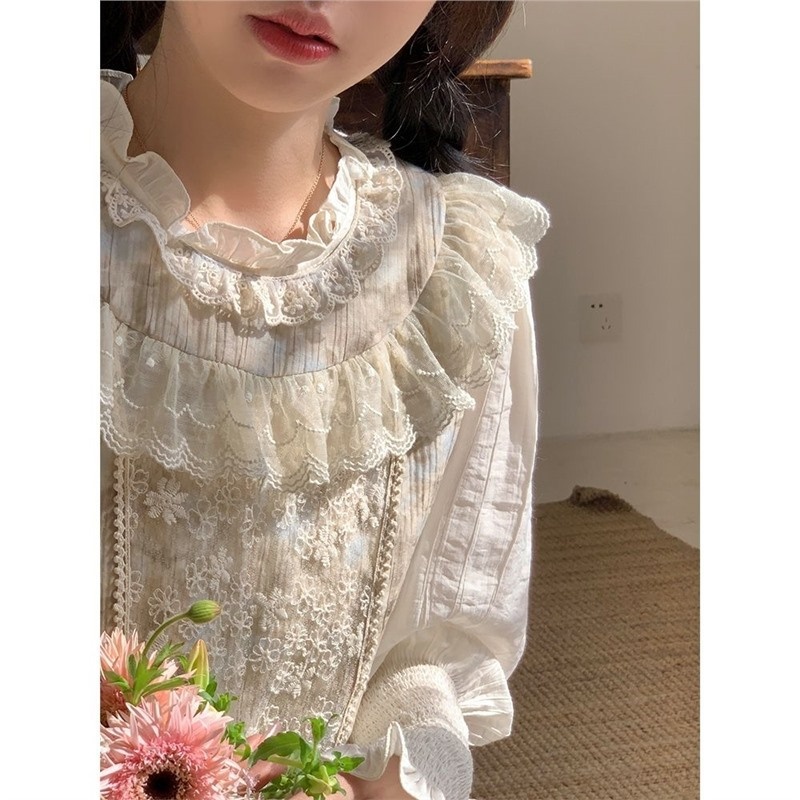 ChicShe Spring Sweet Girl - Abito con gilet sfumato di media lunghezza in pizzo patchwork + camicia a maniche lunghe, set da due pezzi_voghion.com