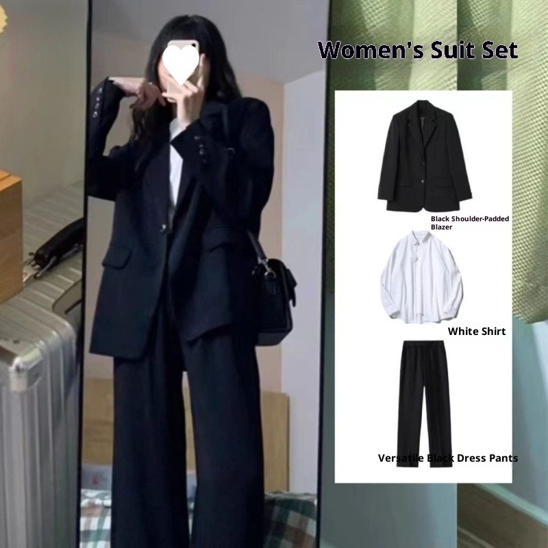 ChicShe Schwarzes Set für Damen, Frühjahr/Herbst 2025, neue Mode, lässig, professionell, formell, für Studentinnen, Vorstellungsgespräch_voghion.com